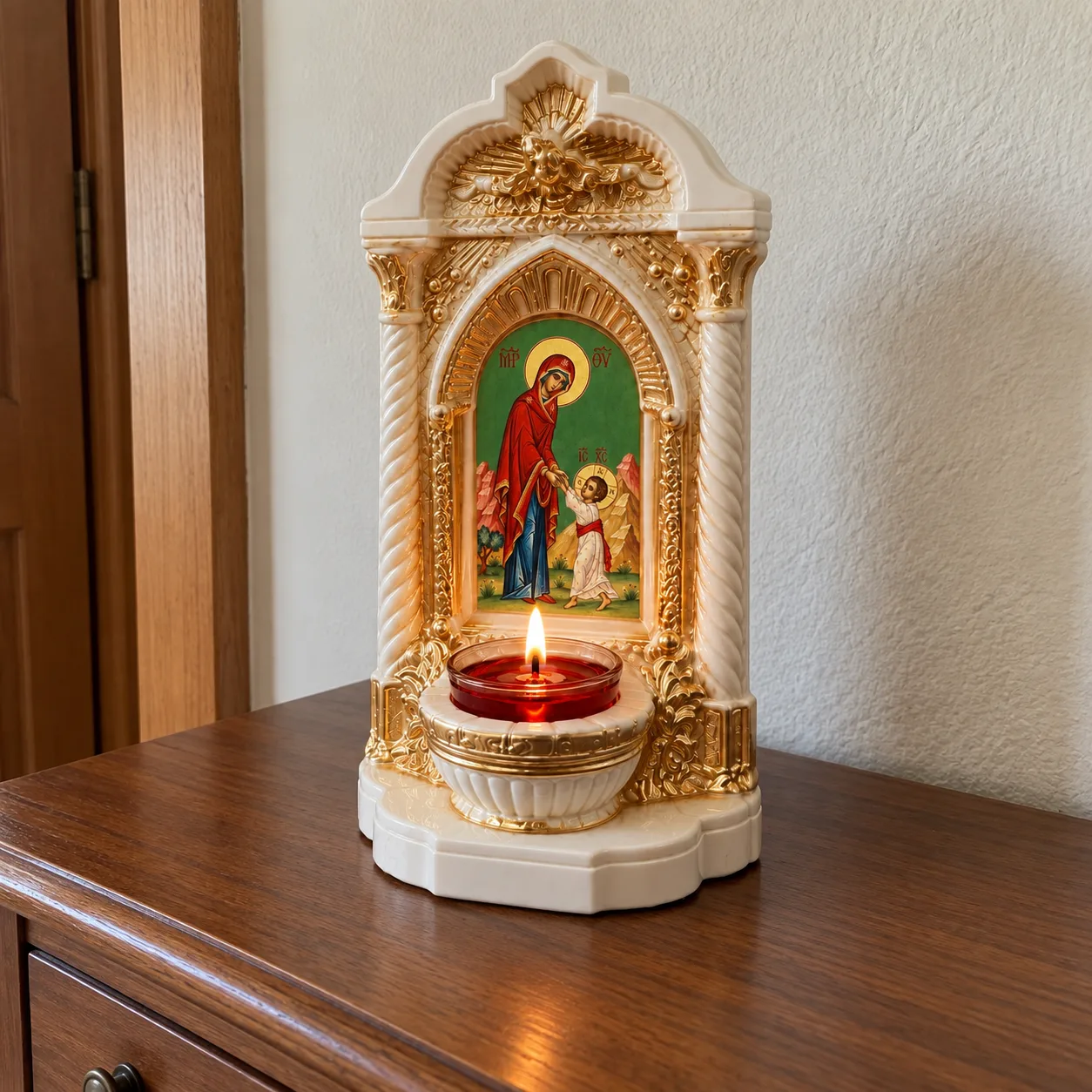 Candelă cu icoana Maicii Domnului – Primii pași ai lui Iisus — imaginea 2