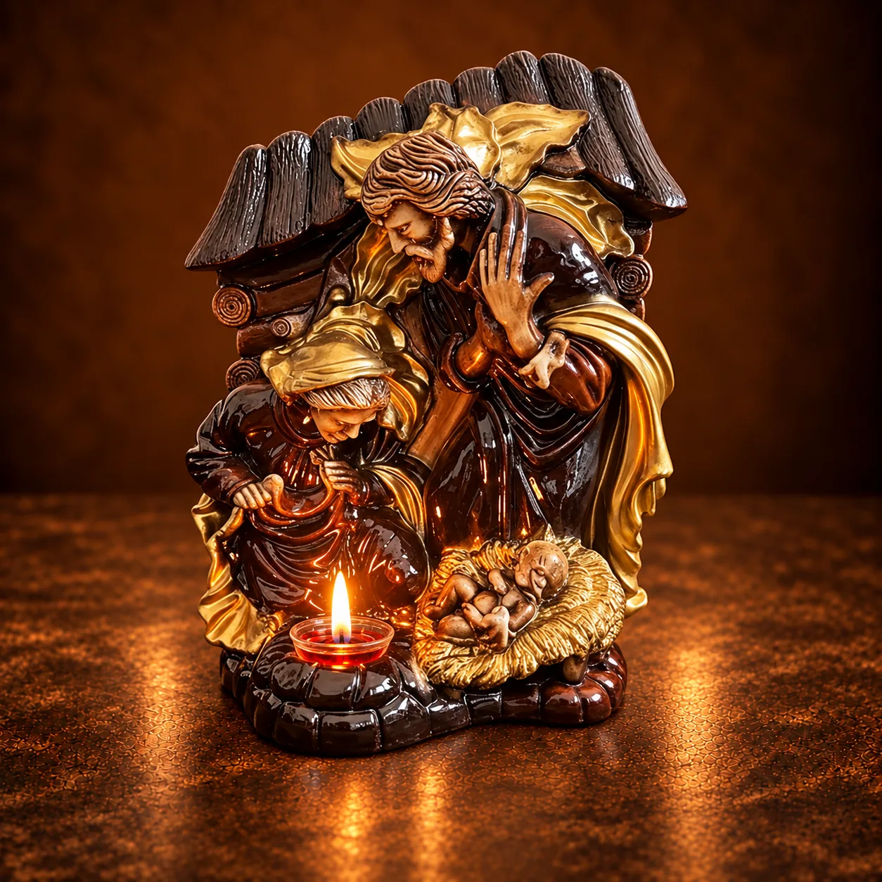 Candelă cu icoana Nașterii Domnului – maro, 40 x 30 cm — imaginea 2
