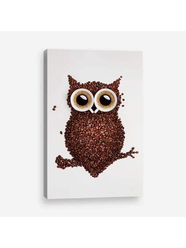 Tablou canvas Bufniță și cafea – decor pentru bucătărie