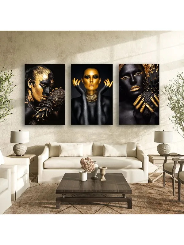 Set 3 tablouri canvas Gold bundle – femei africane