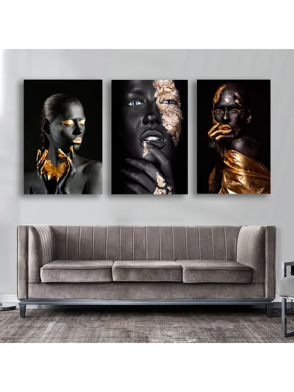 Set 3 tablouri canvas Golden collection – portrete de femei africane