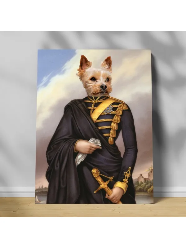 Tablou personalizat cu animalul tău – portret regal în mantie neagră