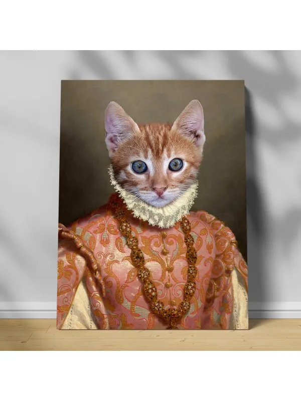 Tablou personalizat cu animalul tău – portret în rochie renascentistă cu guler de dantelă