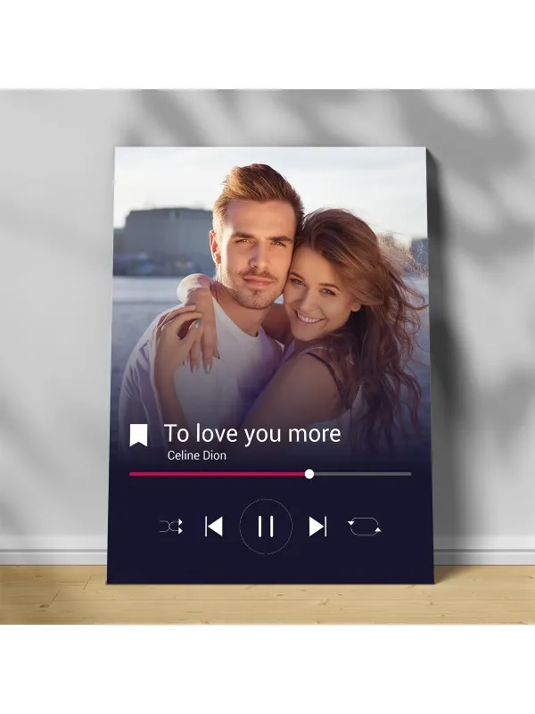 Tablou canvas personalizat cu poza și melodia voastră – fond închis