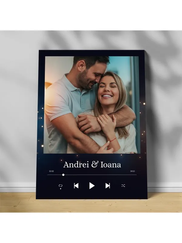Tablou canvas personalizat cu numele și poza voastră – fond negru