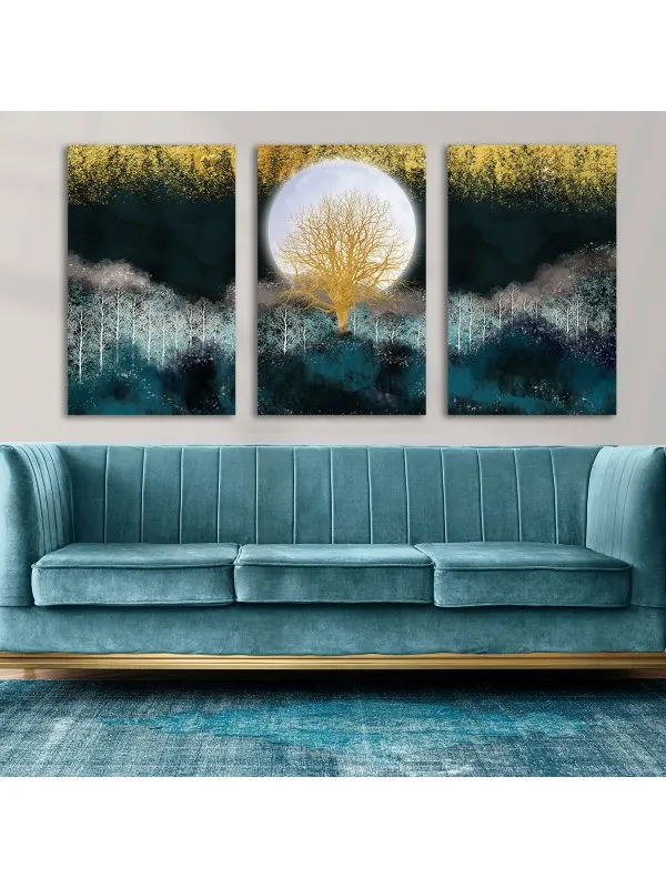 Set 3 tablouri canvas Golden tree – artă abstractă