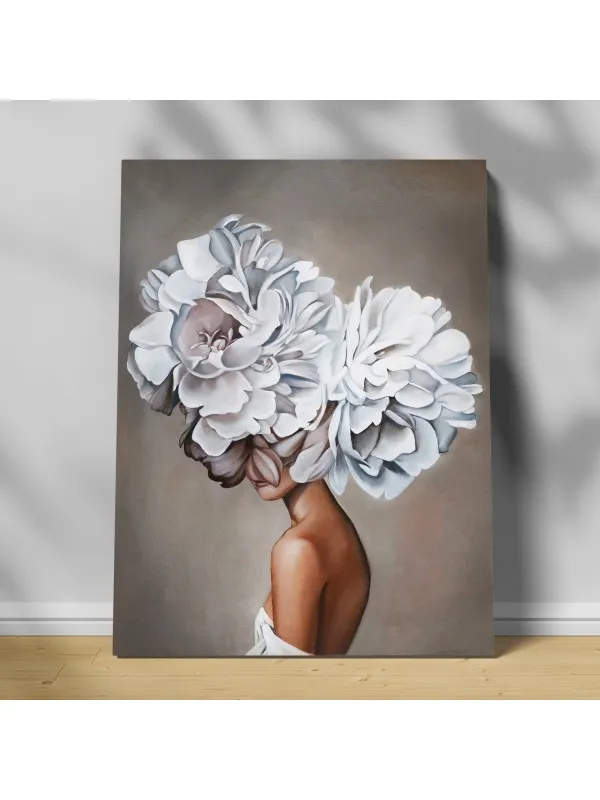 Tablou canvas Fată cu bujori – portret decorativ