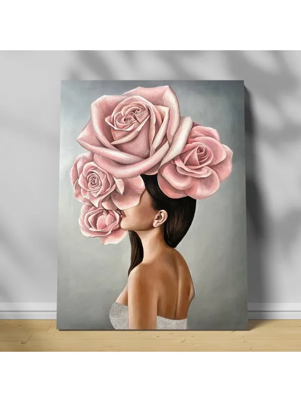 Tablou canvas Fată cu buchet de flori – portret feminin