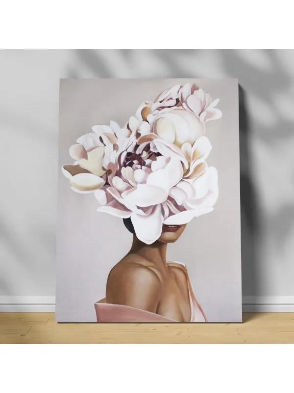 Tablou canvas Woman with pink flowers – portret decorativ