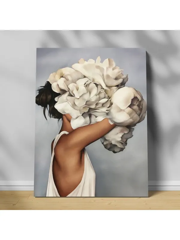 Tablou canvas Woman bouquet of flowers – portret decorativ