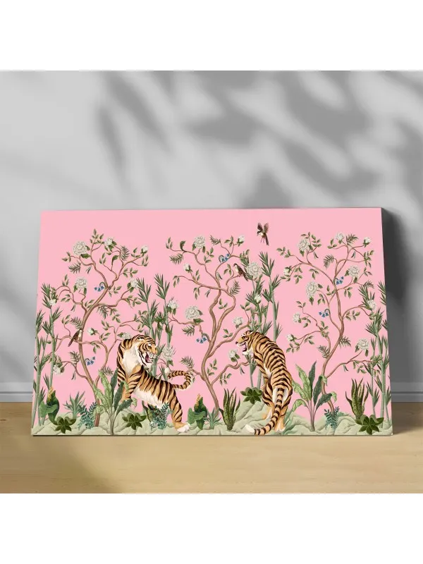 Tablou canvas Tigri și flori de piersic – decor feng shui