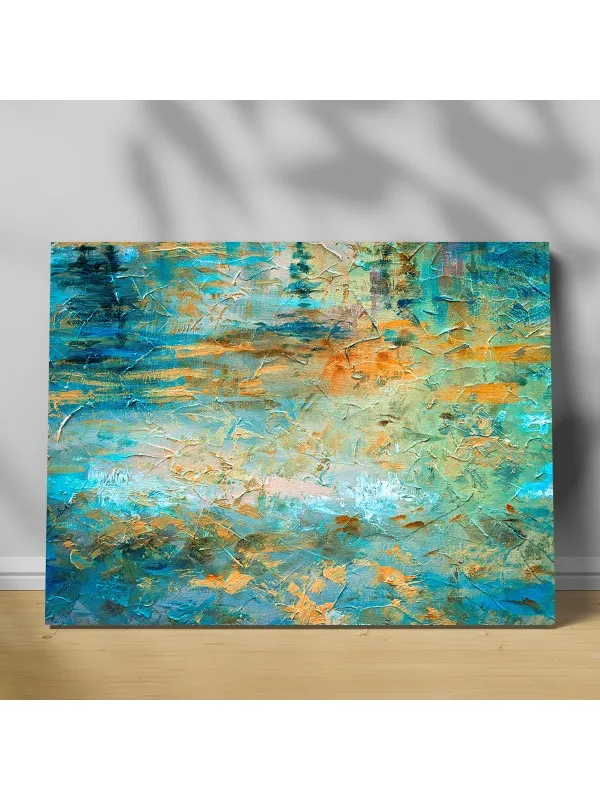 Tablou canvas Blue green orange – abstract în albastru, verde și portocaliu