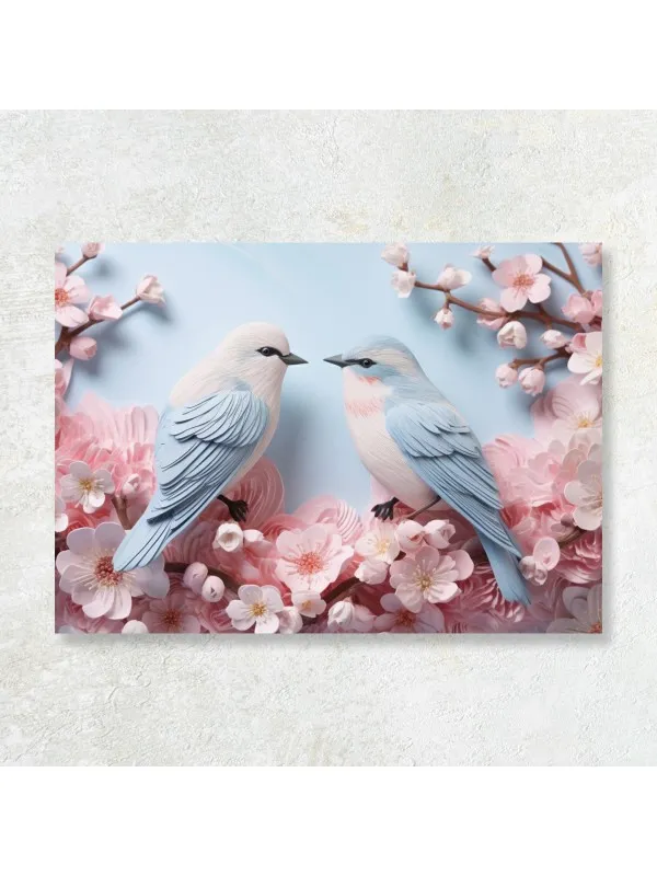 Tablou canvas Primăvară – păsări pe cireș înflorit
