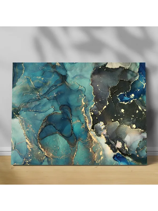 Tablou canvas Turquoise and gold – abstract în turcoaz și auriu