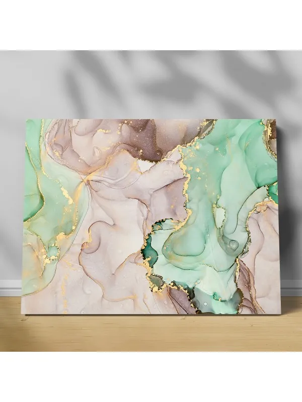 Tablou canvas Pink green gold – abstract în roz, verde și auriu