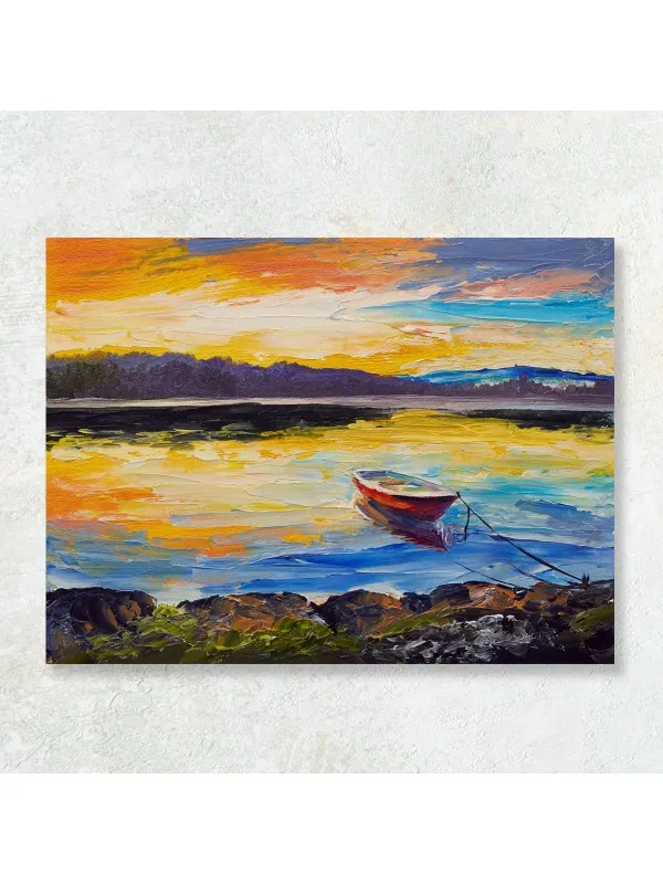 Tablou canvas Apus cu barcă roșie – peisaj pe apă
