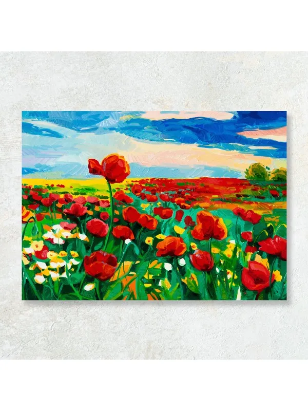 Tablou canvas Câmp cu maci – peisaj rustic