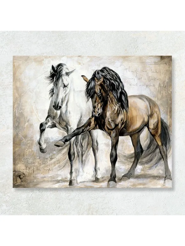 Tablou canvas Cal alb și maro – decor clasic