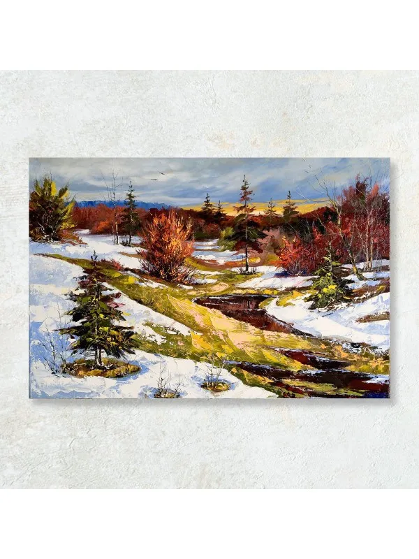 Tablou canvas Primăvară cu râu – peisaj luminos
