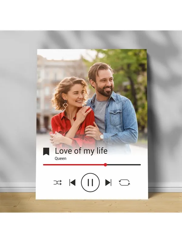 Tablou canvas personalizat cu poza și melodia voastră – fond alb
