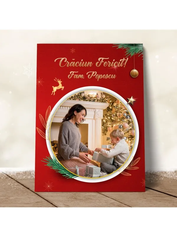 Tablou canvas personalizat cu mesaj de Crăciun și numele familiei – format dreptunghiular