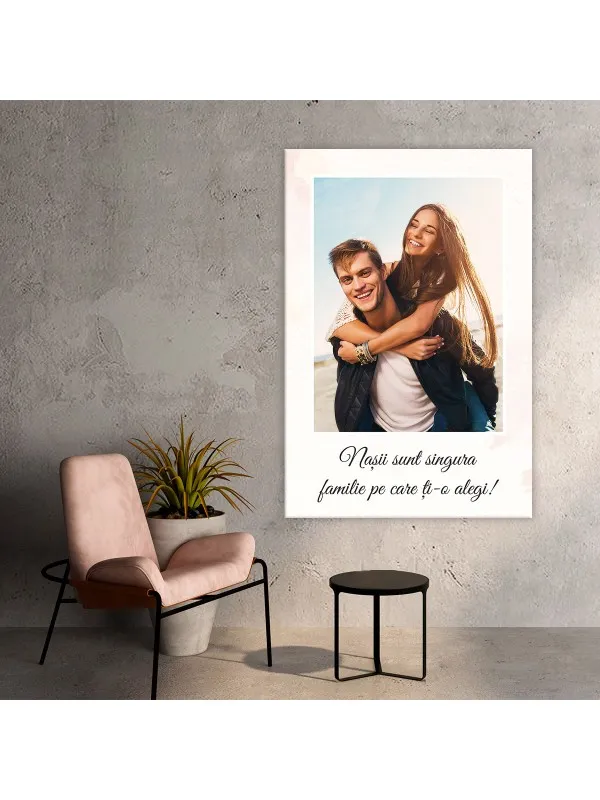 Tablou canvas personalizat pentru nași – cu poza voastră și mesaj