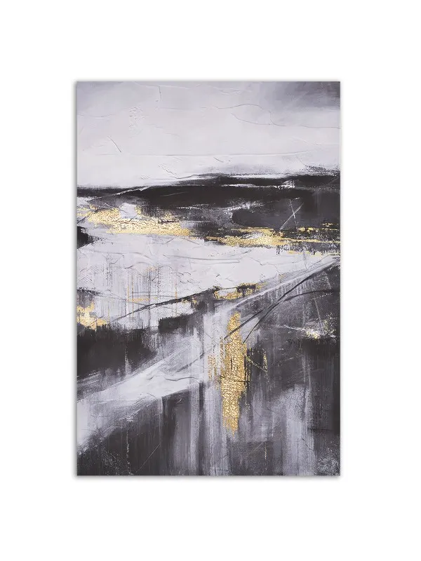 Tablou canvas Armonia haosului – abstract în gri, negru și auriu