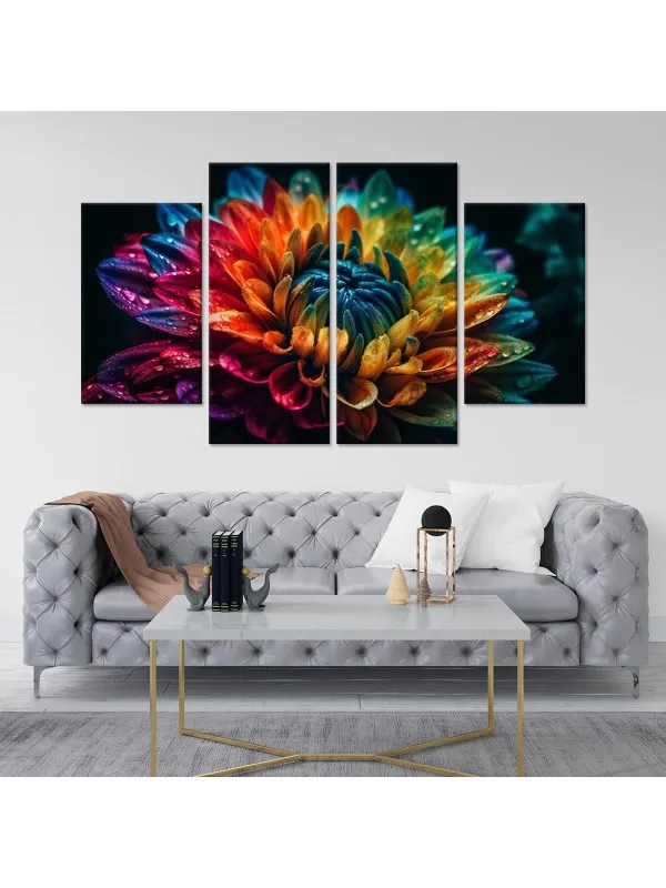 Tablou canvas din 4 piese Floare multicoloră – 30 x 50 cm și 30 x 70 cm