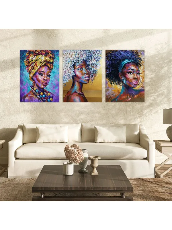 Set 3 tablouri canvas Femei africane – portrete, 50x70 cm