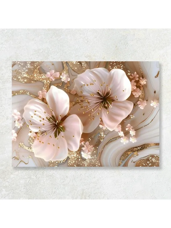 Tablou canvas Eleganță florală – nuanțe de roz și auriu