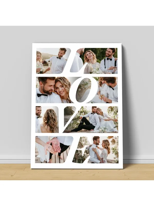 Tablou canvas personalizat colaj cu 8 poze – literele LOVE