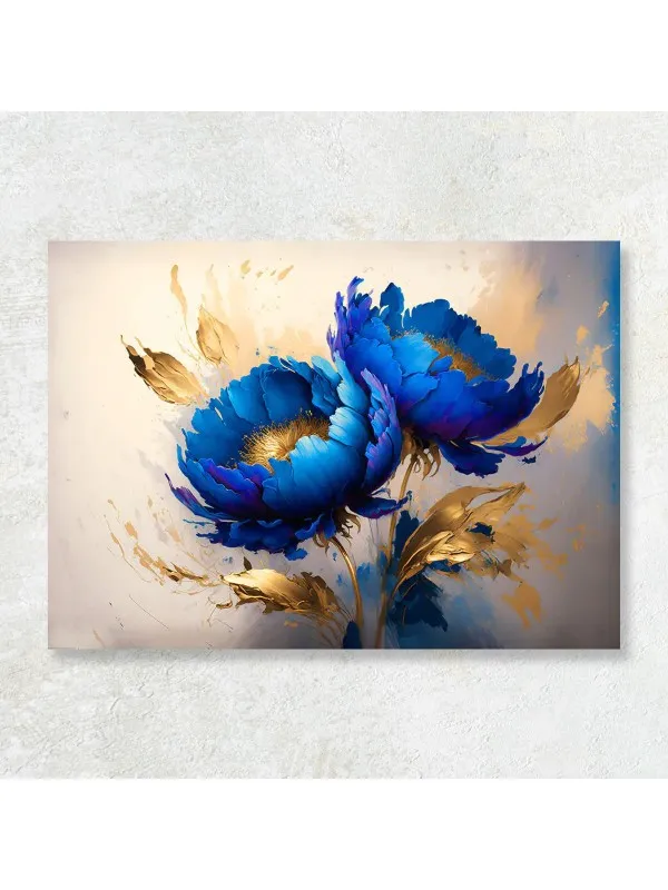 Tablou canvas Bujori în reflexie – flori albastre pe fundal delicat