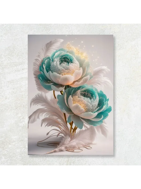 Tablou canvas Simfonie de bujori și pene – compoziție florală