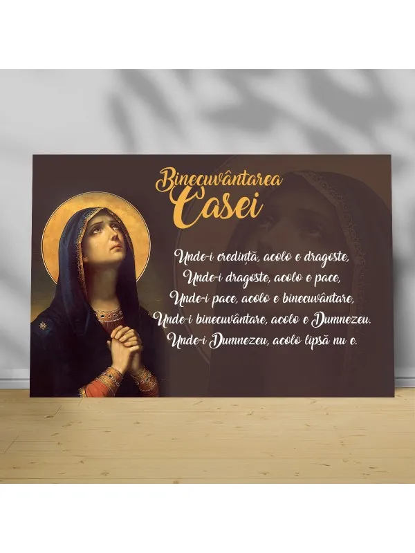 Tablou canvas Binecuvântarea casei cu Maica Domnului – în rugăciune, fond maro