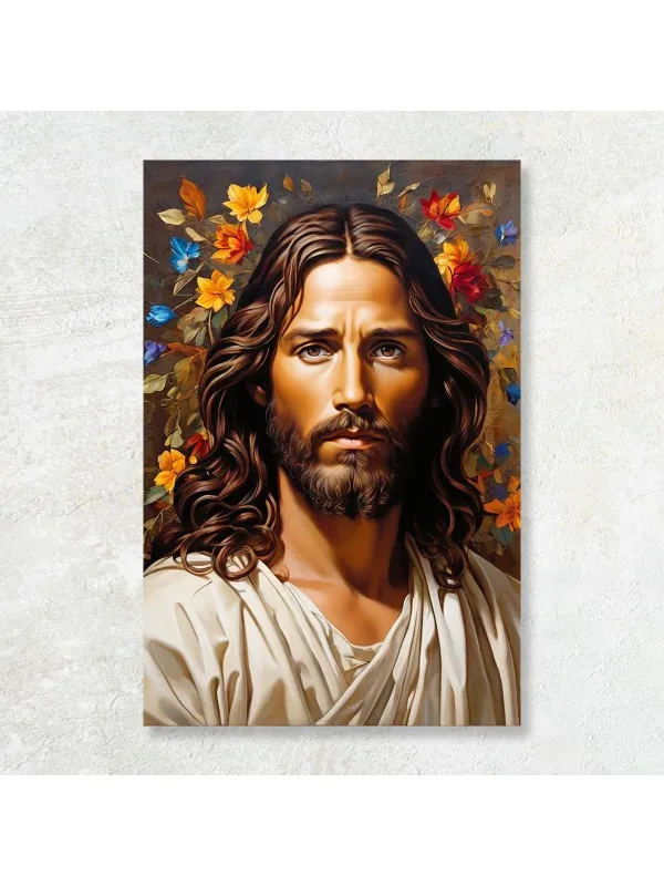 Tablou canvas Păstorul – portret pe fond cu flori colorate