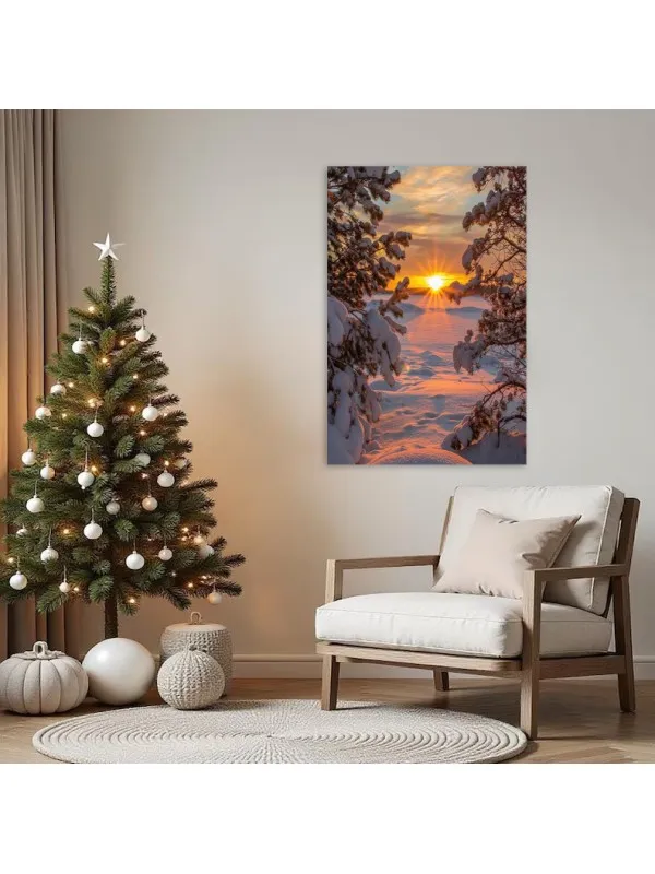 Tablou canvas Apus de iarnă – peisaj de Crăciun