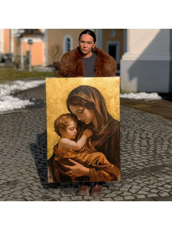 Icoana Maicii Domnului cu Pruncul – placată cu foiță aurie