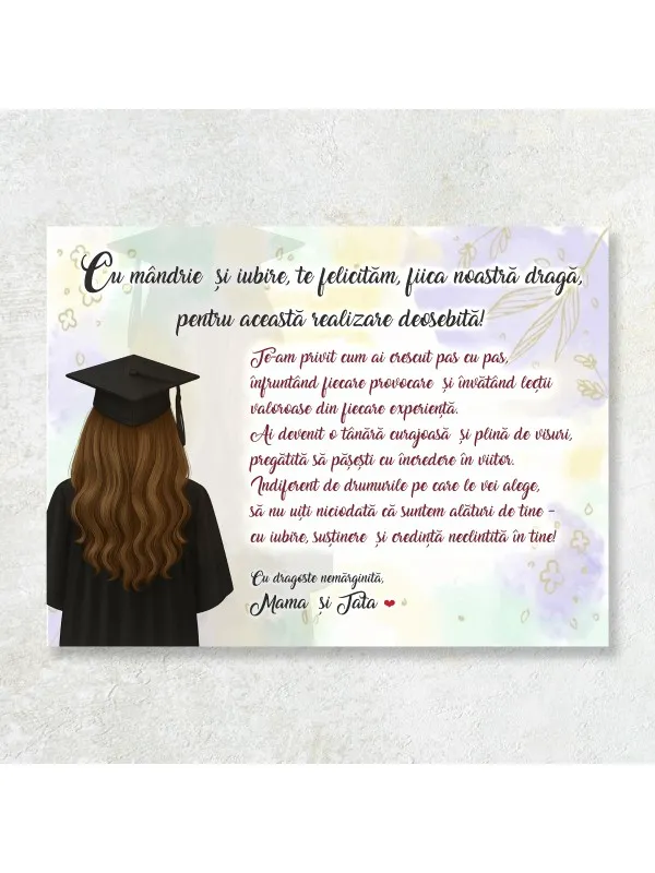 Tablou canvas personalizat pentru absolvirea fiicei tale – scrisoare de la părinți