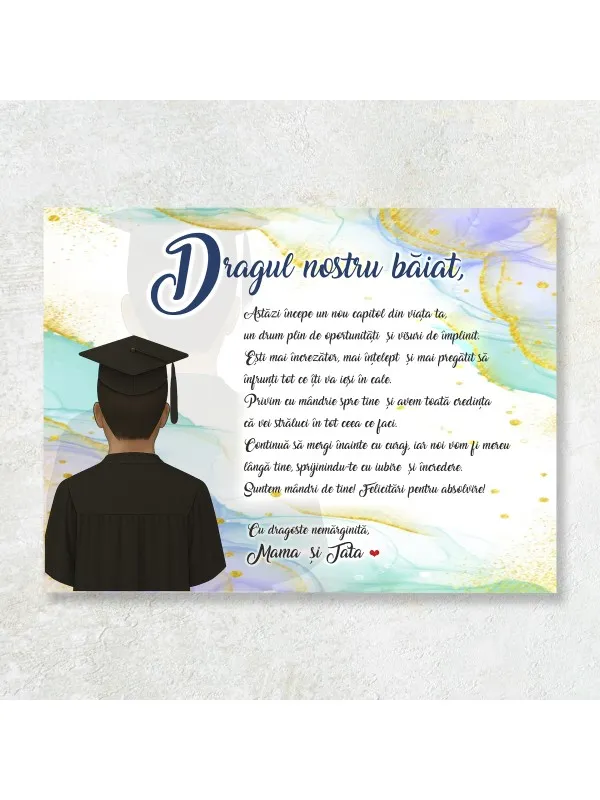 Tablou canvas personalizat pentru absolvirea fiului tău – scrisoare de la părinți