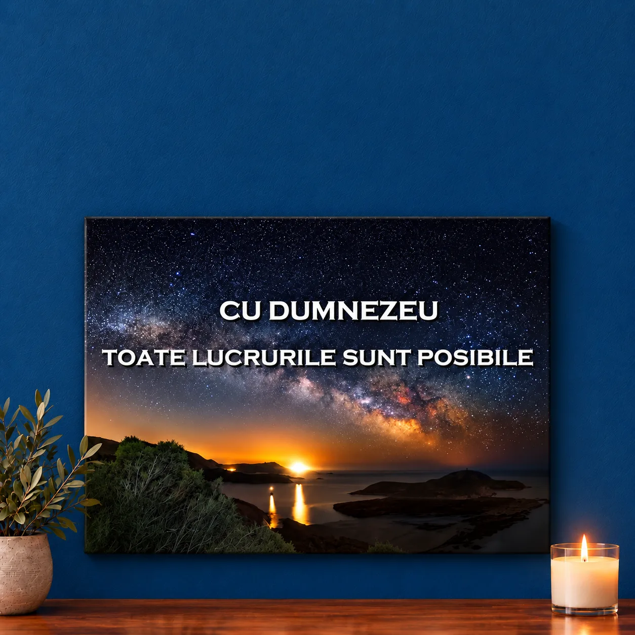 Tablou canvas Cu Dumnezeu toate lucrurile sunt posibile – mesaj pe cer înstelat