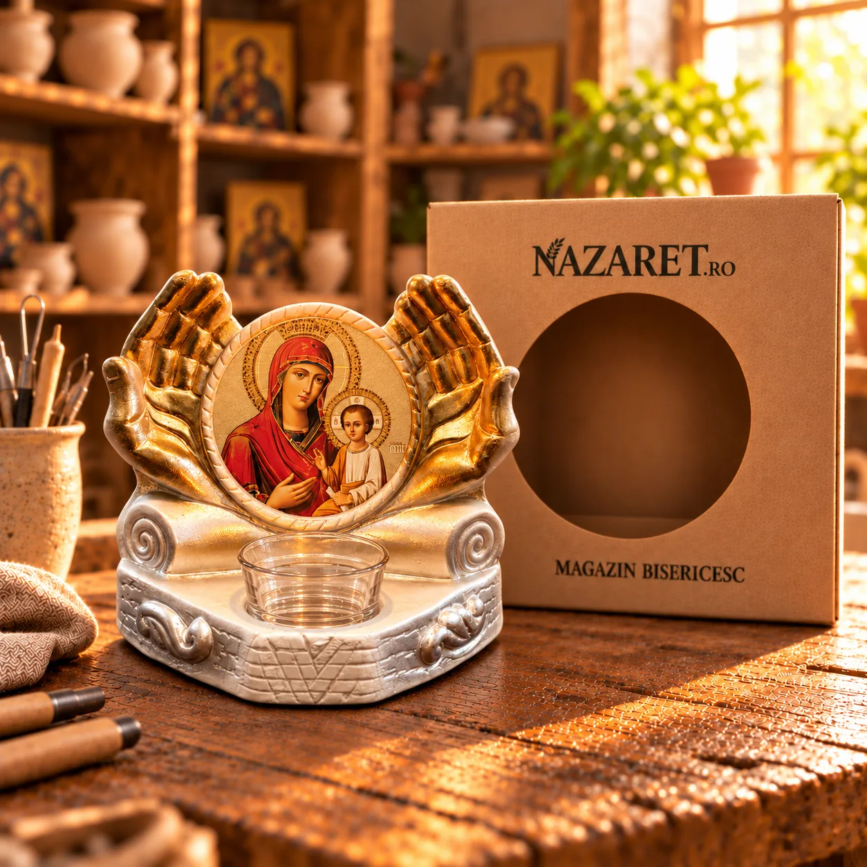 Candelă cu icoana Ocrotirii Maicii Domnului — imaginea 4