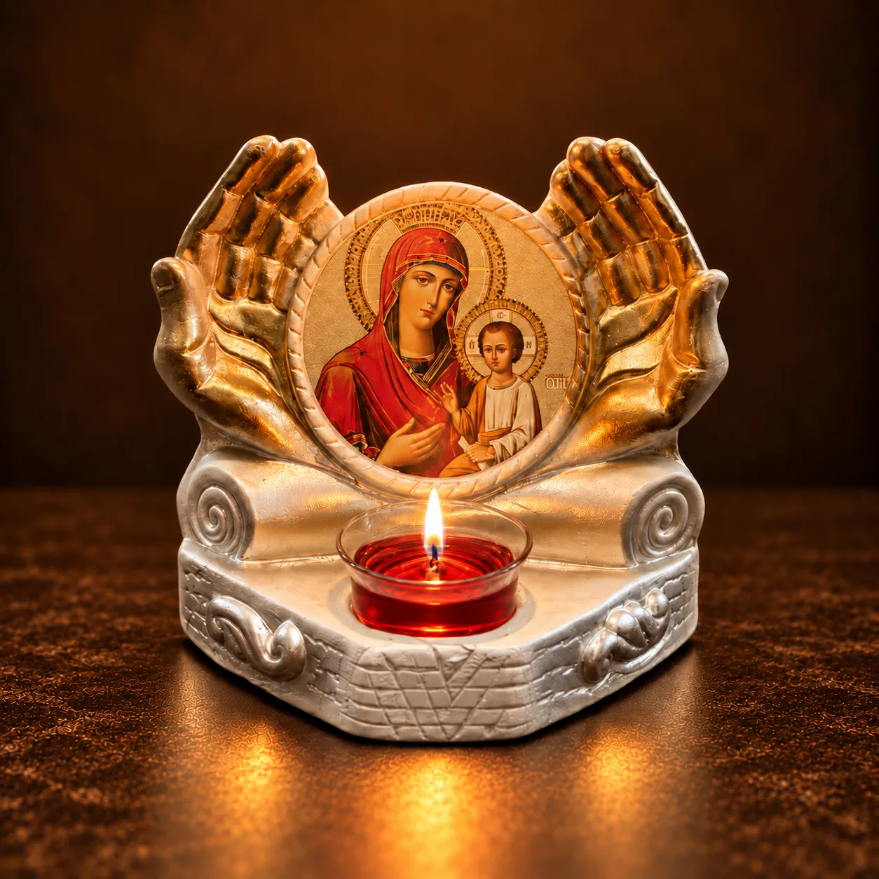 Candelă cu icoana Ocrotirii Maicii Domnului — imaginea 2